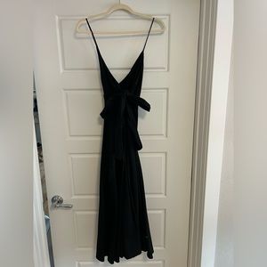 Zara Black Linen Tie Midi Dress Size Small